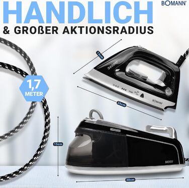 Праска-парогенератор Bomann DBS 6034 CB (2024) | 3,5 bar, 1,2L, 2400W, Anti-Drop | Чорний