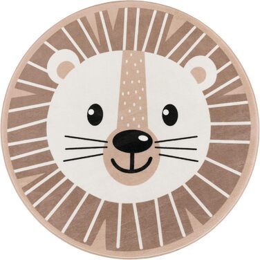 Дитячий килим Paco Home, круглий, 120 см, кремовий, ігровий, нековзкий, для дитячої кімнати, з місяцем, коалою та левом