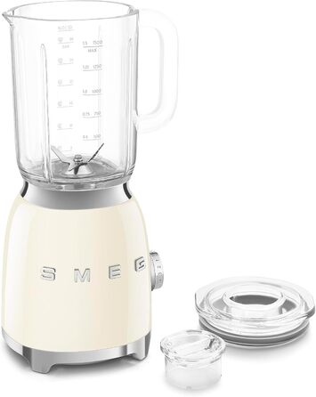 SMEG, BLF03CREU, 1.5 L Stand Mixer, 4 Speed Settings, 4 Automatic Programs, Detachable Double Blade, Transparent Lid Opening with Measuring Cap, Non-Slip Base, 800W, Cream