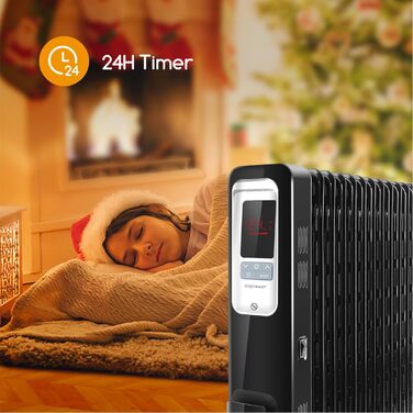 Електричний масляний радіатор Aigostar Oil Monster 33JHH - 2500W з LCD-дисплеєм, 13 ребер, термостатом та дистанційним керуванням