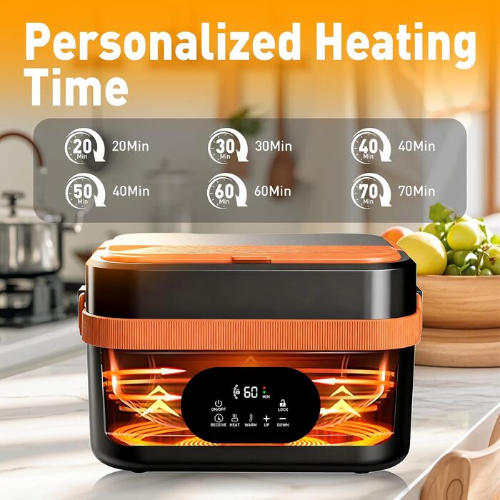 Електрична обідовниця з підігрівом 1.5L, перезаряджувана, портативна, для роботи, сім'ї, кемпінгу, офісу, подорожей, будівельних майданчиків, чорна з червоними акцентами