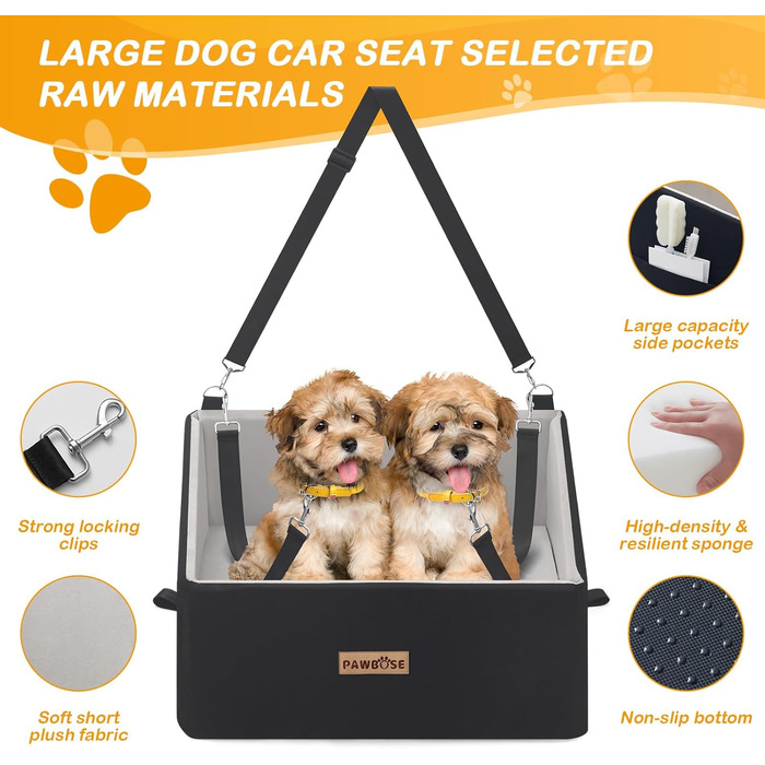 Автокрісло для собак, сіре, велике, до 20 кг, з кишенями для зберігання. Підходить для великих собак та цуценят. Знімне та миється.