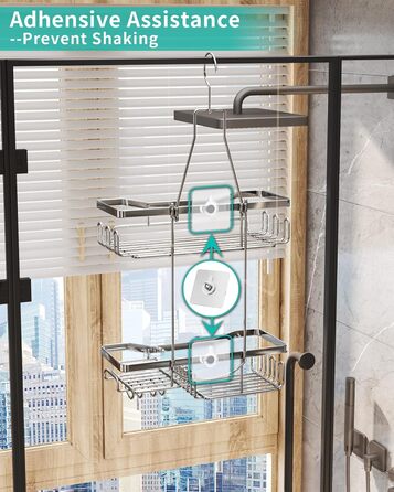 HapiRm Shower Shelf to Hang with Razor Holder & Soap Holder - Hanging Shower Shelf with Multiple Hooks - High-Quality Hanging Shower Shelf Stainless Steel No Drilling-Silver