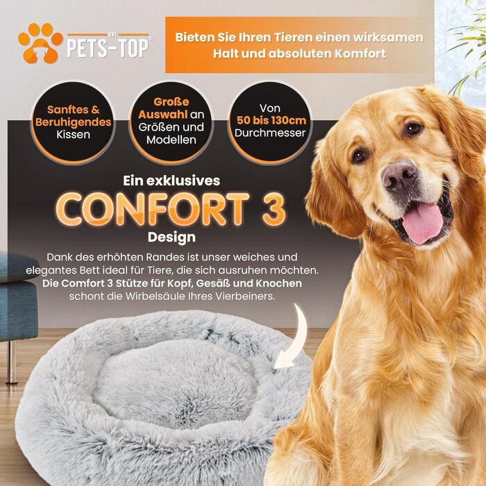 Dog Bed - Medium-Sized Dogs [with washable cover] - Dog Basket, Cat Bed, Sleeping Places & Furniture for Dogs, Long Dog Basket, Dog Bed, 80 cm Diameter, Pearl Grey