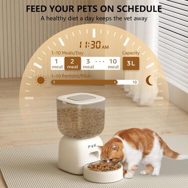 Автоматичний годівник для котів PUPPY KITTY з Wi-Fi керуванням через додаток, з нержавіючою чашею, функцією запису 10 секунд, 1-10 прийомів їжі на день (Бежевий)