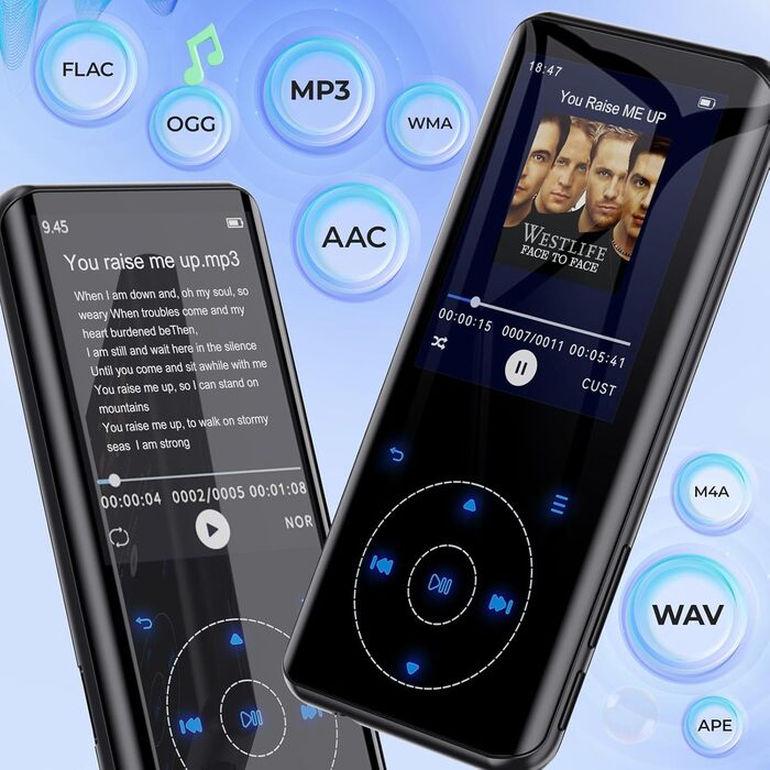 MP3 плеєр 64GB Bluetooth 5.3 HiFi без втрат, металевий корпус, вбудований динамік HD, сенсорне управління, диктофон для спорту (Чорний)