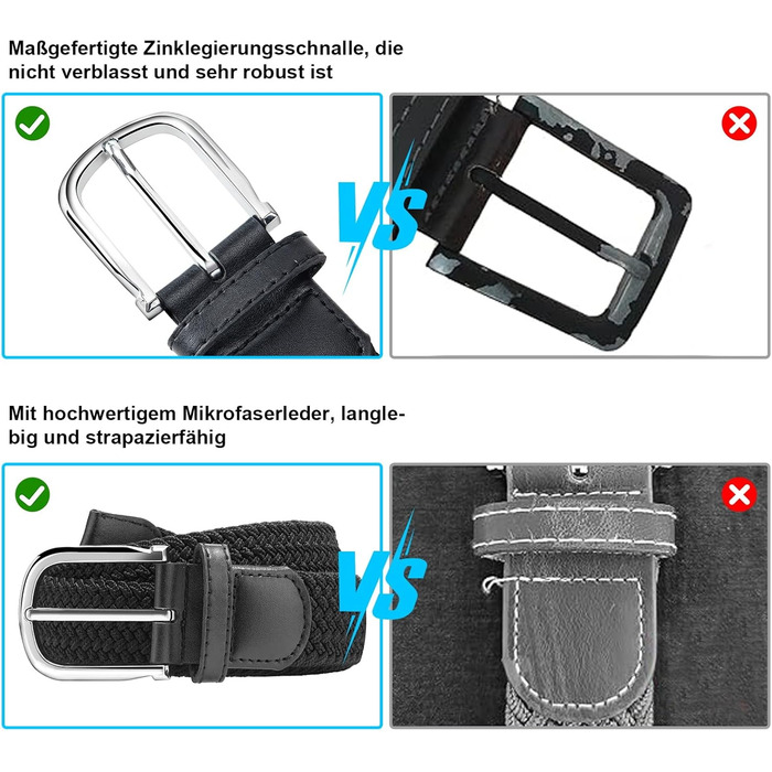 Плетені чоловічі ремені 3 шт., унісекс, еластичні пояси з тканини для чоловіків та жінок. Зручні для повсякденного носіння, міцні, довжина 130 см, чорний+синій+сірий