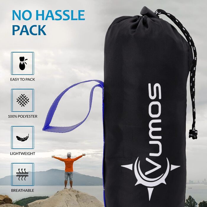 Vumos Sleeping Bag Liner and Camping Sheet - Silk-Like Material for Travel, Featuring a Full-Length Zipper