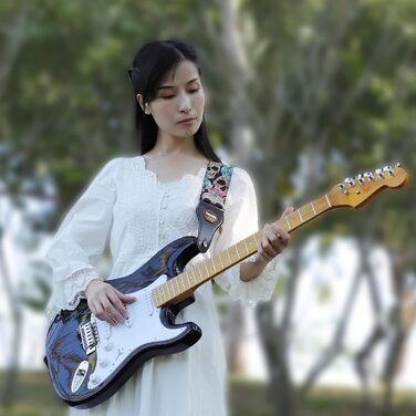 Гітарний ремінь Rayzm для акустичної, електрогітари та бас-гітари з баскліком та дизайном черепа, 6.5 см, для дорослих