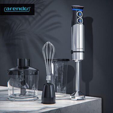 Блендер заглибний Arendo Stabmixer Edelstahl 1500 Вт - набір для приготування супів, смузі та соусів. Регулювання швидкості, турбо-режим, 800 мл мірний стакан, насадка-міксер.