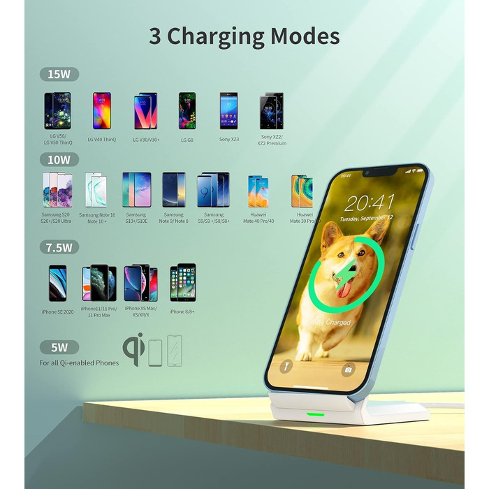 Бездротова зарядка з підставкою для смартфонів iPhone, Samsung, Google. Швидка індуктивна зарядка для телефонів.