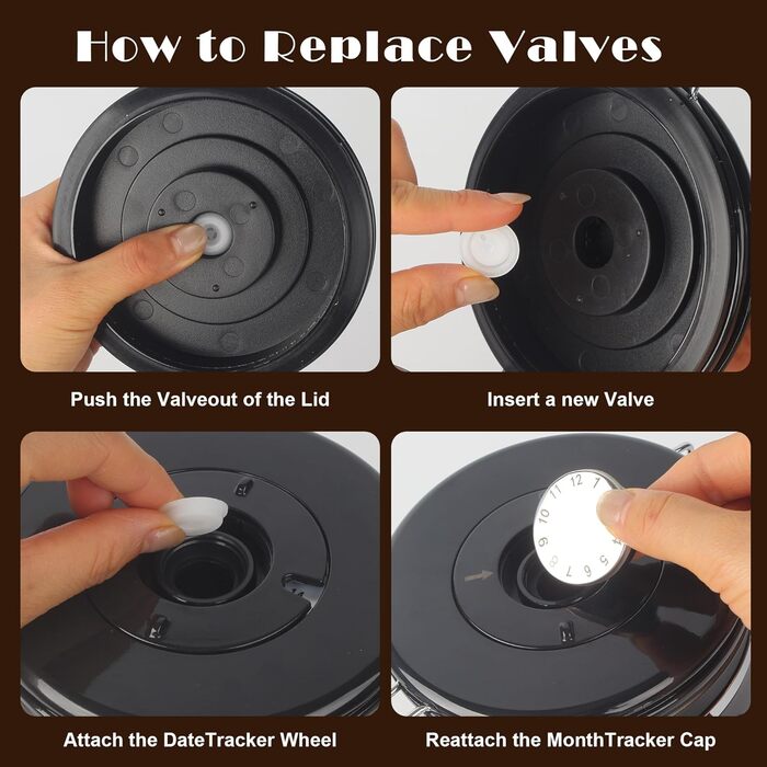 Герметична кавова банка 1,8 л з нержавіючої сталі з датою та ложкою, для кави, чаю, горіхів, какао (чорна)