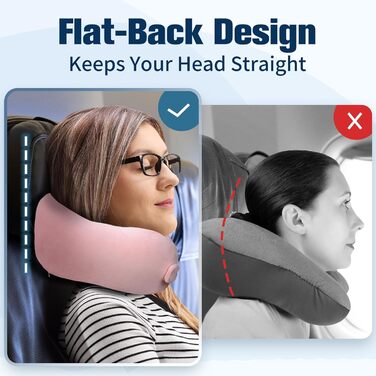 Подушка для шиї у літак, доросла, з піною з пам'яті, регульована, компактна, ергономічна, м'яка, дихаюча, з навушниками, маскою для сну, чохлом (Рожева)