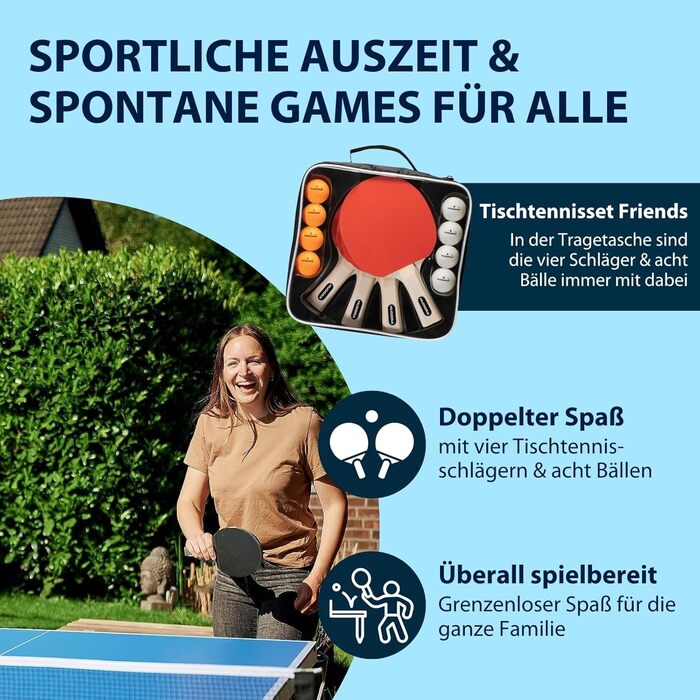 Набір для настільного тенісу Hudora Friends: 4 ракетки та 8 м'ячів - комплект для гри