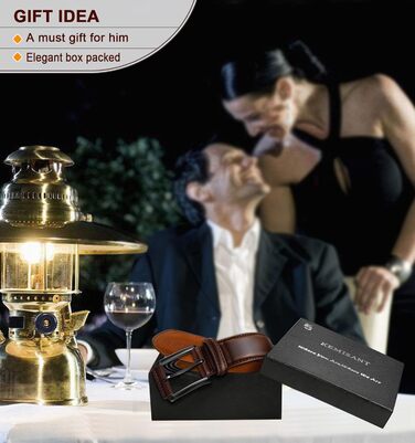 Чоловічий ремінь KEMISANT 2 шт. – шкіряний ремінь для чоловіків, повсякденний, для гольфу, до джинсів, 3,5 см, 2 шт. в упаковці, чорний/кавовий, розмір 63-110 см