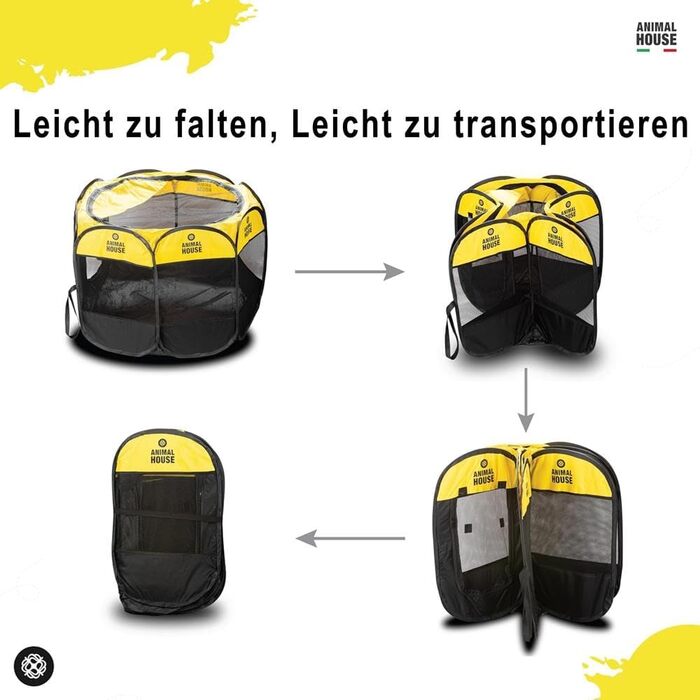 Складаний водовідштовхуючий загін для цуценят, собак, котів та кроликів Animal House: універсальний та портативний, для дому, 74 x 74 x 43 (Жовтий, маленький)