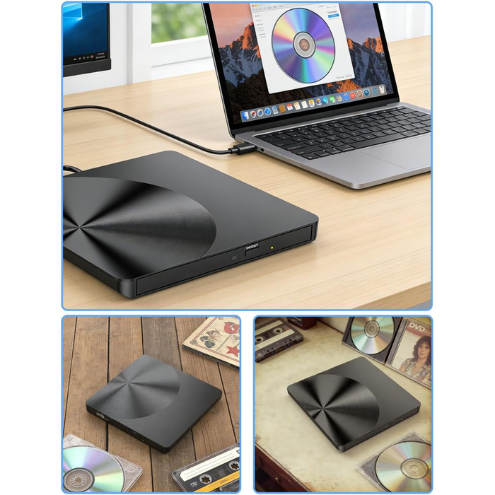 Зовнішній CD/DVD-привід USB 3.0, портативний DVD-RW записувач для ноутбука, ПК, MacBook Pro (Windows, Linux, macOS)