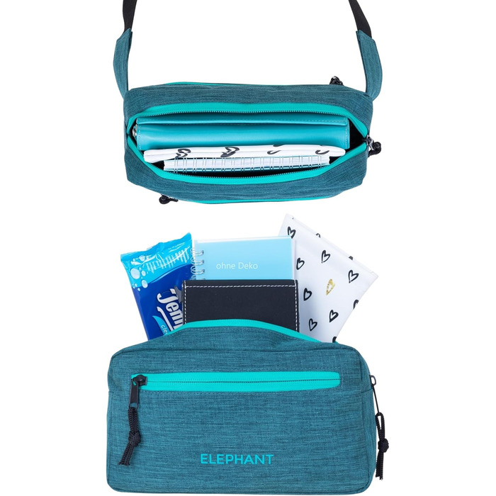 Сумка на пояс для чоловіків та жінок. Велика сумка через плече/на груди, спортивна, для подорожей. Елемент декору - слон. Кольори: зелено-бірюзовий, petrol. Модель 13027