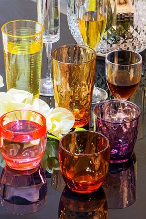 YINJOYI 390ml 6-Piece Set of Glass-Like Water Glasses, Plastic Cups, Drinking Glasses, Tumblers, Highball Glasses, Kids' Juice Glasses, Reusable (6 Colors)
