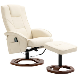 HOMCOM Massage Recliner with Footrest, 360° Swivel, Faux Leather, Steel, Cream White/Brown, 73x83x106cm for Ultimate Comfort