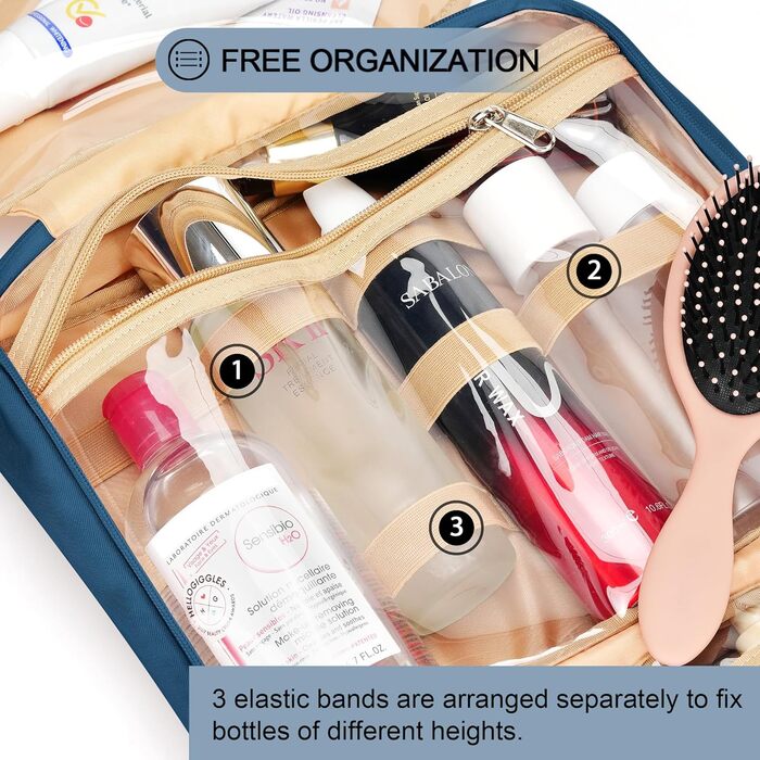 Сумка-органайзер для туалетних аксесуарів для жінок, велика, водонепроникна, з відділенням для прикрас, для подорожей, темно-синя