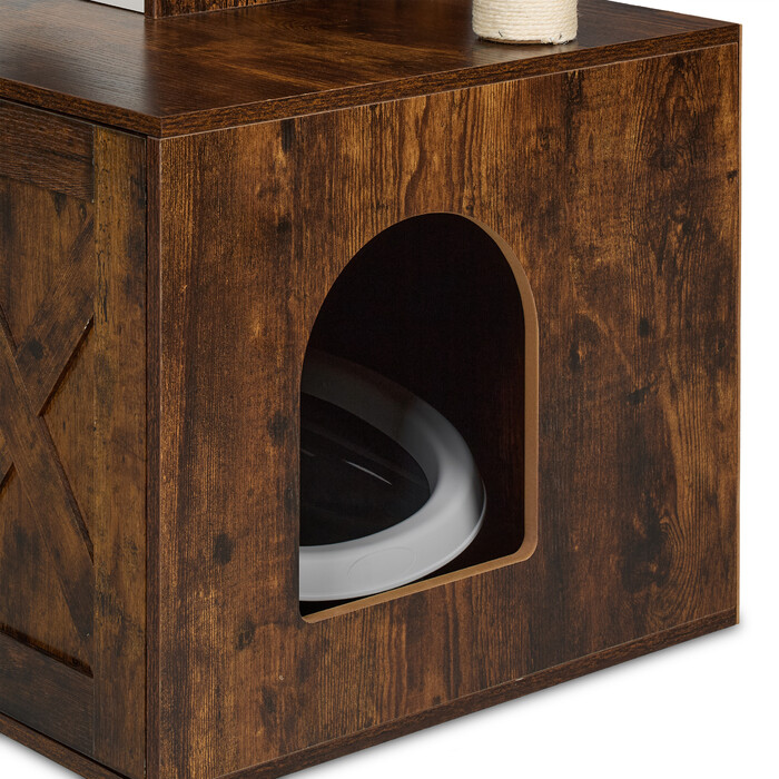 Relaxdays Cat Tree with Litter Box Cabinet, 128 cm