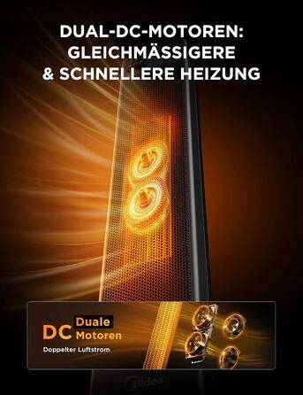 Електричний обігрівач Midea Ceramic 2000W з термостатом, 3 режими, таймер 24 год, захист від перегріву та перекидання, миттєве тепло для офісу та спальні (сірий, 76 см)