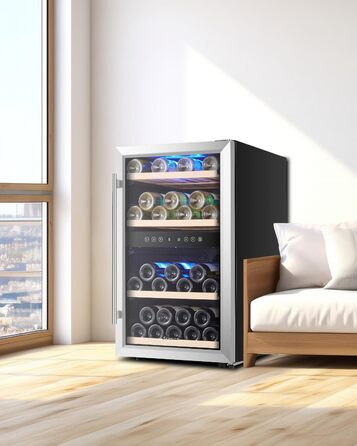 Kalamera 33 Bottle Dual Zone Wine Refrigerator - Stainless Steel Door, Freestanding