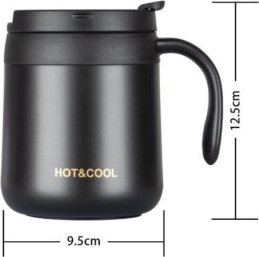 Термокружка з нержавіючої сталі 500 мл з кришкою та ручкою, подвійні стінки, вакуумна ізоляція, для подорожей та кемпінгу