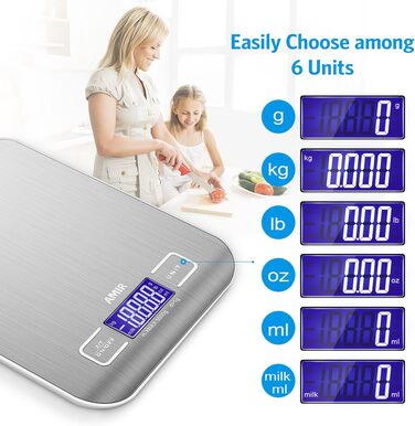 Кухонні ваги AMIR 5 кг, цифрові, професійні, точність до 1 г, з тарою, LCD-дисплеєм, автовимкнення
