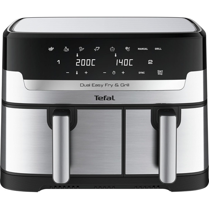 Tefal EY905D Easy Fry & Grill Dual Air Fryer 8.3 L 2700W Grilling Function, Black, Metallic