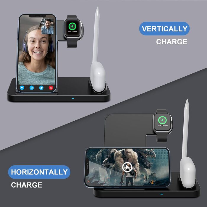 Бездротовий зарядний пристрій 4-в-1, 18W для Apple Watch, AirPods Pro, iPhone 12/SE/11/X/XR/Xs Max/8, Samsung Galaxy S20/S10 - Qi сертифікований