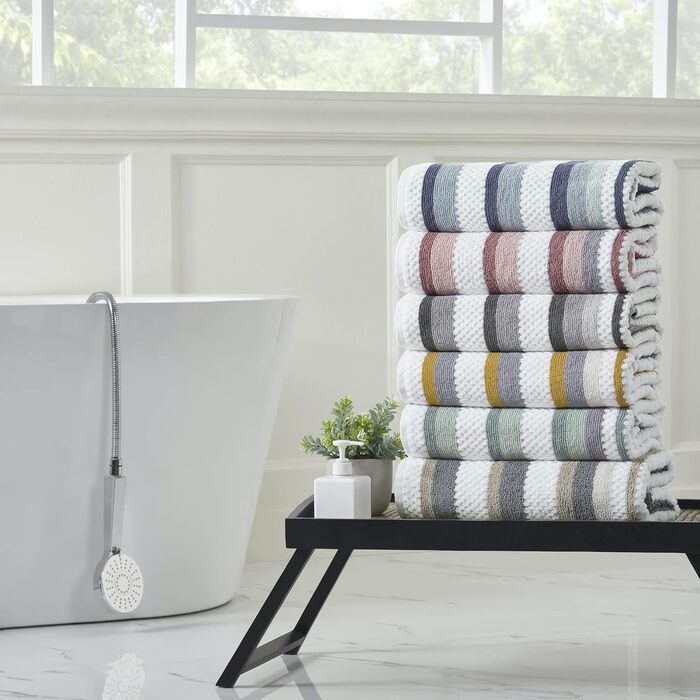 Modern Threads Pax 6-Piece Reversible Dyed Jacquard Towel Set – Bath Towels, Hand Towels, and Washcloths – Super Absorbent and Quick Drying – 100% Combed Cotton, Ivy