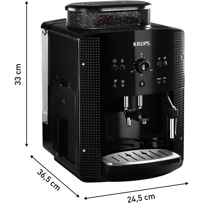 Krups Arabica Picto Fully Automatic Coffee Machine, Milk Frother, 2-Cup Function, Rotary Control, Easy Cleaning, Coffee Machine, Black, EA810870 Black Single