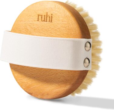 RUHI Body Brush Round - 100% Natural Bristles - Made in Germany / FSC-Certified Beechwood / Plastic-Free / For Dry Brushing Massage (dry brush) / Lymphatic Drainage Against Cellulite