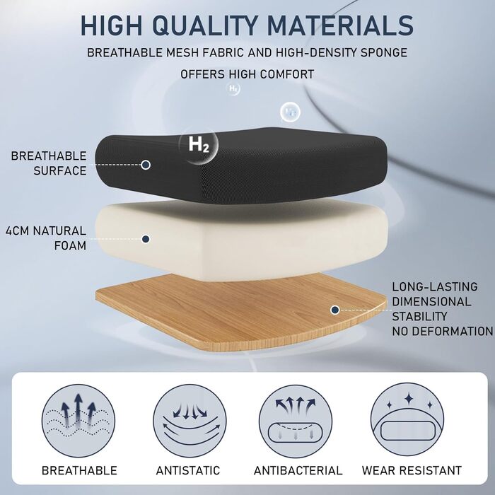 Ергономічне крісло для офісу та робочого столу з підйомними підлокітниками, регульованою підтримкою попереку, регульованою висотою поворотного сидіння та спинкою з сіткою, що нахиляється до 130°, чорне