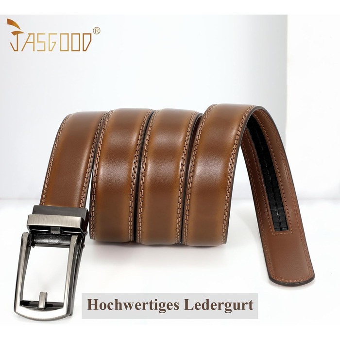 Чоловічий шкіряний ремінь JasGood з автоматичною пряжкою, 33 мм, регульований, для костюма, бізнесу, повсякденного носіння, D-коричневий, 115 см (підходить для обхвату талії 85-100 см)