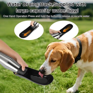 Водяна пляшка для собак на прогулянці: не протікає, з нержавіючої сталі, 750 мл (Чорний)