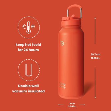 BOTTLE BOTTLE Insulated Water Bottle with Straw, Sports Stainless Steel Water Bottle with Handle Lid, Outdoor Sports Bottle for Pills, 1L (White) (Orangered)