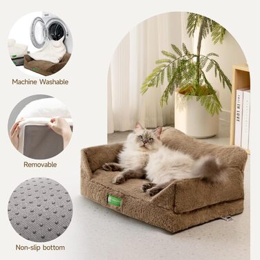 MEWOOFUN Cat Cave Cat Bed for Indoor Cats, Cute Kitten Bed Pet Sofa with Removable, Washable Cover and Anti-Slip Bottom for Small Dogs (White, ) (S, Brown)