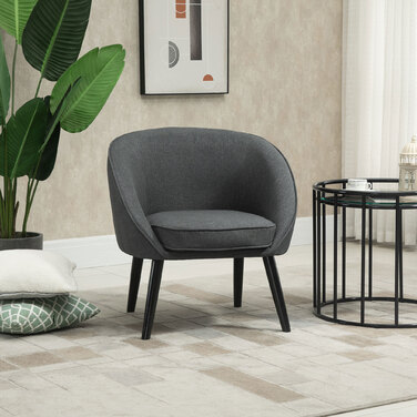 HOMCOM Lounge Chair Cocktail Chair Upholstered Chair Office Chair Living Room Chair Dining Room Modern with Linen-Look Wood Grey 71 x 65 x 75 cm | Aosom