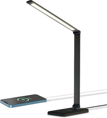 LED лампа настільна LQWELL® з регулюванням яскравості, металева, 5 кольорів, 10 рівнів яскравості, USB-зарядка, сенсорне управління, пам'ять, для дітей, чорна, QM019