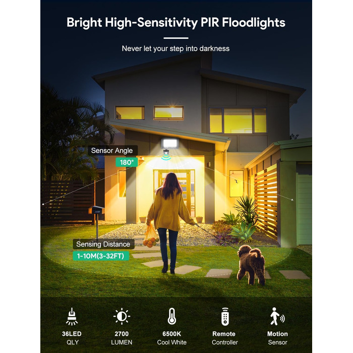 50W LED Floodlight with Motion Sensor Outdoor, Super Bright 4500LM Outdoor Floodlight, IP66 Waterproof LED Outdoor Light Floodlight with Remote Control, 6500K Cool White Spotlight Outdoor for Garden, Garage, Yard (30.0 Watt)