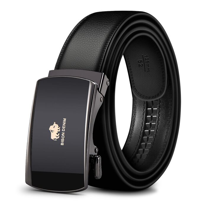 Чоловічий шкіряний ремінь BISON DENIM з автоматичною пряжкою - для бізнесу та ділових костюмів, ширина 35 мм (чорний)