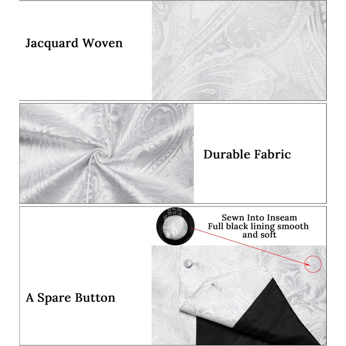 Набір краватка, жилет, нагрудна хустинка, запонки та лапільєрний шпилька Dibangu для весілля та свят (7 шт., шовк, Paisley)