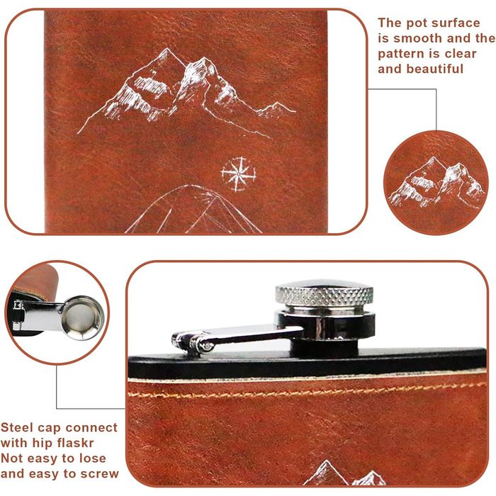 Набір фляга 260мл з нержавіючої сталі для віскі, міні-фляга, подарунок для батька (колір: коричневий)