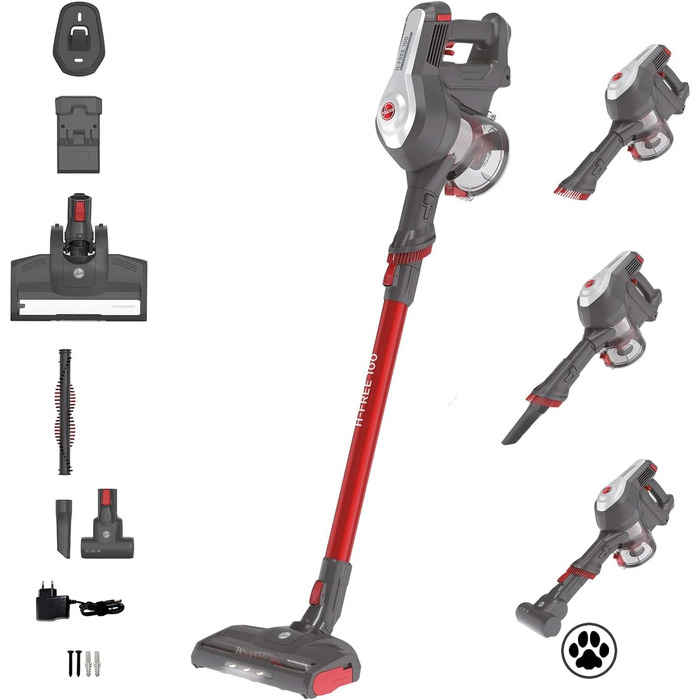Hoover Cordless Vacuum Cleaner Pet Hair H-FREE 100 PETS Bagless + Pet Turbo Brush I Up to 40 Minutes Run Time I Cordless Vacuum with LED, XL Dust Container & Parking Function I Cordless Vacuum with Crevice Nozzle & Dust Brush