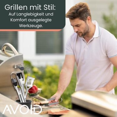 Набір для гриля AVOID - 28 предметів. Якісний набір аксесуарів для гриля з нержавіючої сталі. Ідеальний подарунок для чоловіків, татуся. Комплект для барбекю.