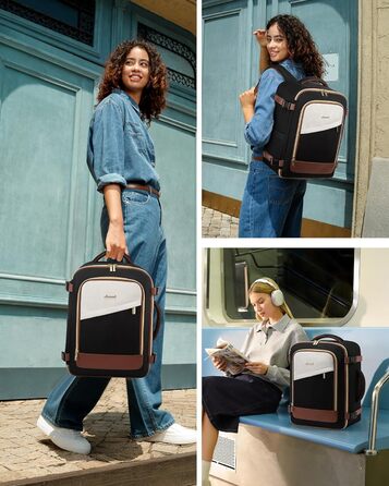 Рюкзак ручної поклажі LOVEVOOK 45x36x20, 32L для Ryanair, Eurowings, Wizz Air (40x30x20cm, зелений+бежевий)