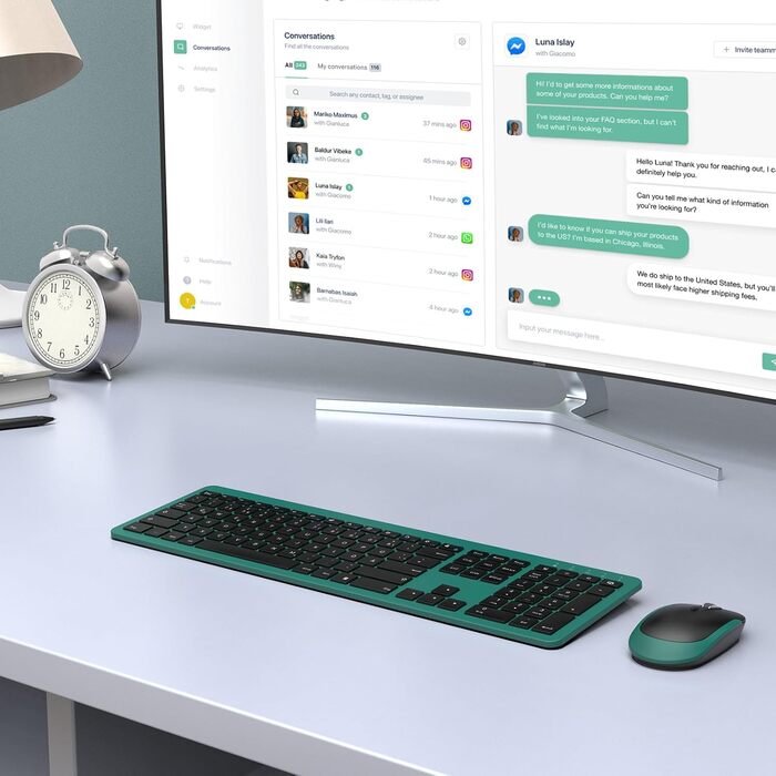 Бездротовий комплект клавіатури та миші Seenda SK38-3 Ultra-Dünne, Ergonomічна клавіатура з захистом від пилу, DE QWERTZ, чорний/зелений